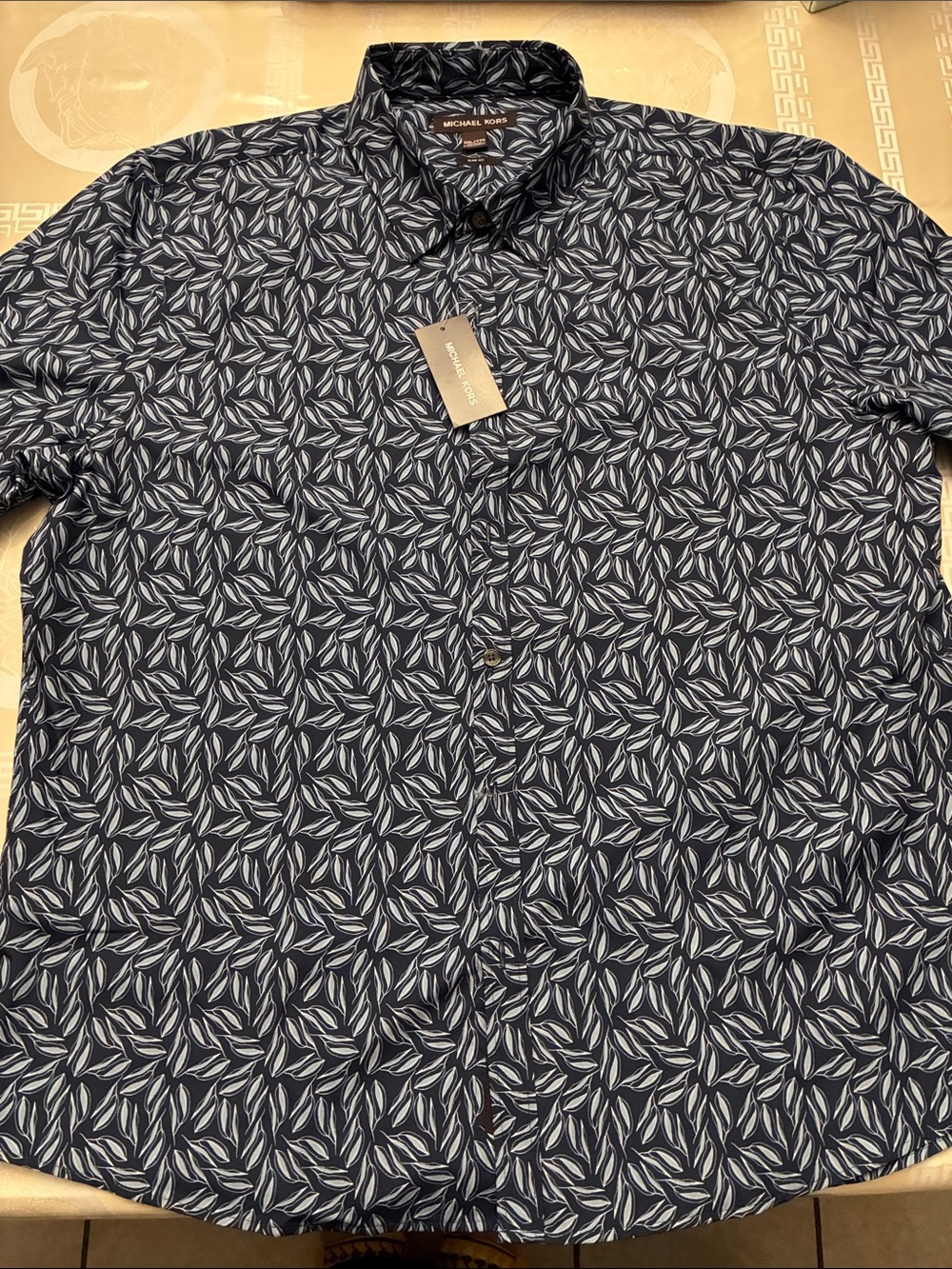 Michael Kors Navy Leaf-Pattern Button-Down Shirt